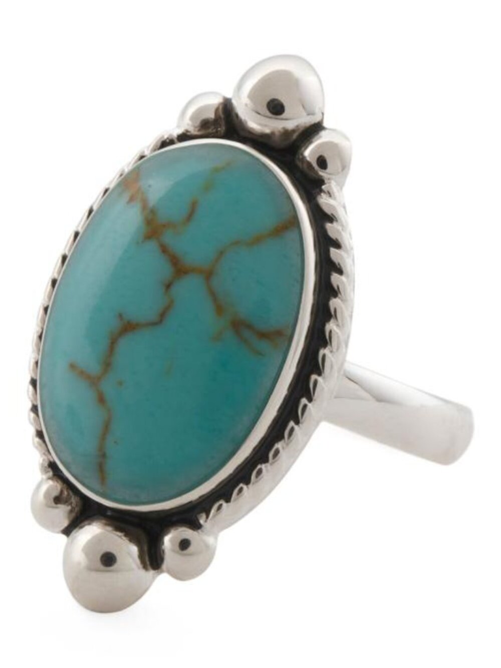 SEED & SAGE Made In Mexico Sterling Silver Plated Oval Beaded Turquoise Ring